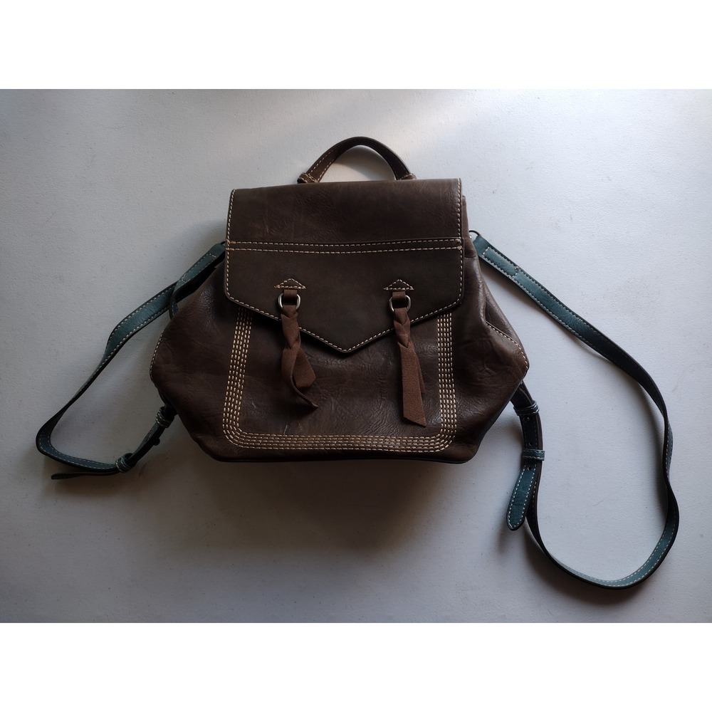 Justin Brown Leather Western Backpack Turquoise Straps Tassel Small Rucksack